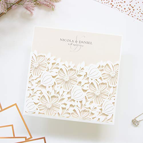50 CARTE CONFEZIONE Partecipazioni matrimonio crema leggera taglio laser fai... - Ilgrandebazar