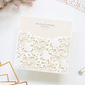 50 CARTE CONFEZIONE Partecipazioni matrimonio crema leggera taglio laser fai... - Ilgrandebazar