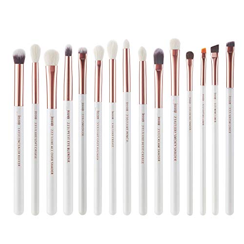 Jessup 15Pz Bianco perla/Oro rosa Set di pennelli per trucco professionale...
