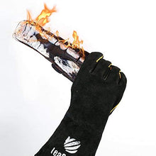 Carica l&#39;immagine nel visualizzatore di Gallery, LeaSeek - Guanti in pelle per barbecue, resistenti al calore 14 inches, Black - Ilgrandebazar