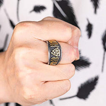 Carica l&#39;immagine nel visualizzatore di Gallery, Valily Anello Vichingo Runa con Valknut Acciaio Oro E Argento - Ilgrandebazar
