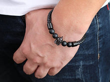 Carica l&#39;immagine nel visualizzatore di Gallery, COAI Bracciale Bolo da Uomo In Vera Pelle Intrecciata con Perle in Onice Elmo