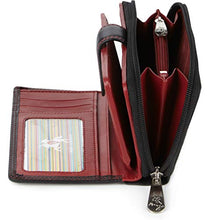 Carica l&#39;immagine nel visualizzatore di Gallery, Visconti portafoglio di pelle da donna a piegatura Nero/Rosso (Blk/Red)