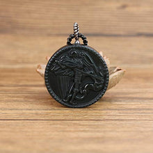 Carica l&#39;immagine nel visualizzatore di Gallery, COAI Pendente in Ossidiana Nera con San Michele Intarsiato, Acciaio Inox
