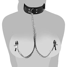 Carica l&#39;immagine nel visualizzatore di Gallery, SexReaper Pinze a Catena con Collare in Pelle Regolabile