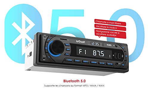 Autoradio Bluetooth RDS Stereo ieGeek, Luce dei Tasti a 7 Colori, 60WX4