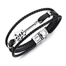 Carica l&#39;immagine nel visualizzatore di Gallery, Jlbuay Bracciale da Uomo acciaio inossidabile vero cuoio bracciale... - Ilgrandebazar