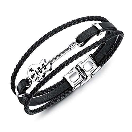 Jlbuay Bracciale da Uomo acciaio inossidabile vero cuoio bracciale... - Ilgrandebazar