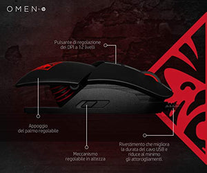 HP - Gaming Omen Reactor Mouse Gaming, 6 Tasti Programmabili, Tempo di...