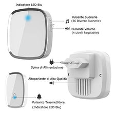 Carica l'immagine nel visualizzatore di Gallery, YYQ Campanello Senza Fili da Esterno Impermeabile IP44, Wireless Doorbell con Raggio d’Azione 300M, Indicatore LED, 1 Trasmettitore Pulsante e 2 Ricevitori, 5 Volume Regolabile, 36 Suonerie (Bianco)
