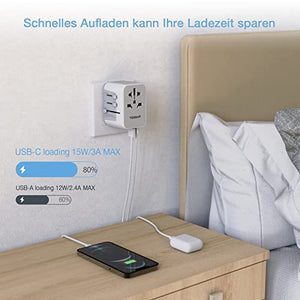 TESSAN Adattatore Universale da Viaggio, Presa Universale da Viaggio con 3USB, 1USB C e 1 CA, Adattatore da Viaggio Italia Inghilterra Germania America Australia, Adattatore Viaggio