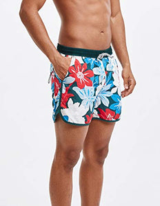 MaaMgic Uomo Costume da Bagno Nuoto Calzoncini XS, Fiori Bianchi Blu Rossi