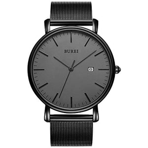 BUREI Uomo Donna Orologio da polso al quarzo classico Grigio Scuro-nero