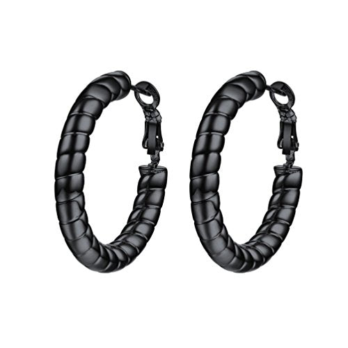PROSTEEL Orecchini Cerchio Donna Ornati Delicati Eleganti, 01 Nero (25mm) - Ilgrandebazar
