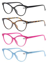 Carica l&#39;immagine nel visualizzatore di Gallery, MODFANS Confezione da 4 Occhiali Lettura 1.0 Cat Eye +1.00, Colori Misti - Ilgrandebazar