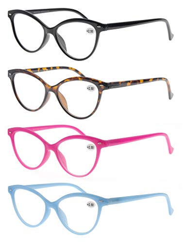 MODFANS Confezione da 4 Occhiali Lettura 1.0 Cat Eye +1.00, Colori Misti - Ilgrandebazar