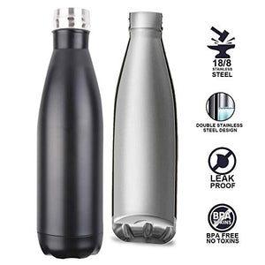 flintronic Portatile Borraccia in Acciaio Inox, Termica Bottiglia #1 Nero