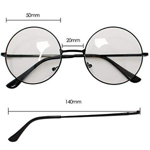 TRIXES Occhiali Tondi Unisex - con Lenti Trasparenti Stile Nero - Ilgrandebazar