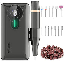 Carica l'immagine nel visualizzatore di Gallery, ENGERWALL Fresa per Unghie Professionale Ricaricabile Portatile, 35000 RPM Schermo LCD Elettrica per Unghie Kit con 13 Testine Iucidanti e 56 Nastri Abrasivi per Casa e Salone Manicure, Argento Scuro