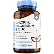 Carica l&#39;immagine nel visualizzatore di Gallery, Calcio Magnesio Zinco e Vitamina D3 – 365 Compresse Vegetariane – Integratore di Calcio ad Alto Dosaggio – Fornitura per 6 Mesi di Integratore per le Ossa– Prodotto nel Regno Unito da Nutravita