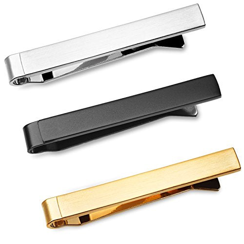 Set di 3 Fermacravatta 4 CM Uomo Colore Argento, Nero, Oro + Pacco Regalo - Ilgrandebazar