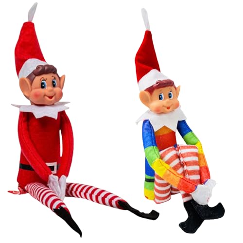 DONGQI Elves Behavin Badly 15 Pollici Rosso Gamba Lunga Corpo Morbido Vinile Viso Elfo con Cappello, Peluche Elfo (2 Pezzi)