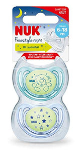 NUK 10176245 Freestyle Night - Ciuccio ortodontico in silicone, 6-18 mesi, 2... - Ilgrandebazar