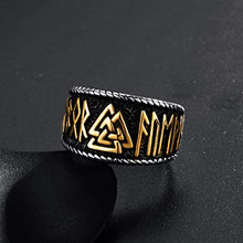 Carica l&#39;immagine nel visualizzatore di Gallery, Valily Anello Vichingo Runa con Valknut Acciaio Oro E Argento - Ilgrandebazar