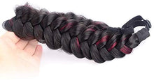 Carica l'immagine nel visualizzatore di Gallery, BOBIYA - Fascia per capelli sintetici a 2 fili, con trecce intrecciate classiche, trecce intrecciate, elasticizzate, per donne e ragazze, accessorio boho, 62 g (nero naturale misto bordeaux) Nero Naturale Misto Borgogna