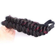 Carica l'immagine nel visualizzatore di Gallery, BOBIYA - Fascia per capelli sintetici a 2 fili, con trecce intrecciate classiche, trecce intrecciate, elasticizzate, per donne e ragazze, accessorio boho, 62 g (nero naturale misto bordeaux) Nero Naturale Misto Borgogna