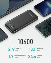 Carica l'immagine nel visualizzatore di Gallery, Power Bank 10400mAh, USB C Caricabatterie Portatile con LED Digitale Display Batteria Esterna Portatile con 2 ingressi e 3 uscite da 5V/3A per Huawei Xiaomi Smartphone.(Nero)