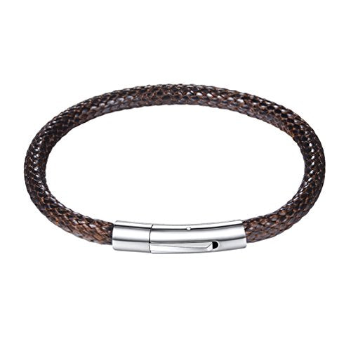 PROSTEEL Bracciale Uomo in Pelle Nera Marrone, Chiusura di Acciaio 01 Marrone - Ilgrandebazar