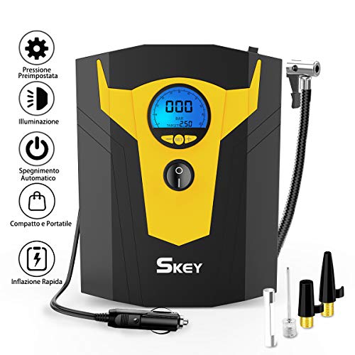 SKEY Compressore Aria Portatile Auto, 12V 150 PSI Mini Pompa Elettrica nero