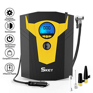 SKEY Compressore Aria Portatile Auto, 12V 150 PSI Mini Pompa Elettrica nero