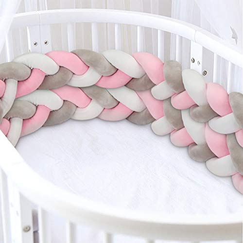 Luchild Paracolpi Lettino Neonato Culla 2m Grigio+Bianco+Rosa