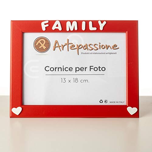 Cornici Rossa per foto in legno con la scritta Family e decorata con... - Ilgrandebazar