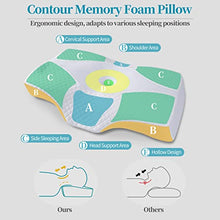 Carica l'immagine nel visualizzatore di Gallery, HOMCA Cuscino Cervicale Ergonomico Cuscino Ortopedico Memory Foam Sostenere Testa, Collo, Spalle, Federa Lavabile, 61 x 41 x 11/9cm