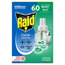 Carica l'immagine nel visualizzatore di Gallery, Raid Liquido Elettrico Antizanzare Comuni e Tigre, Ricarica, Fragranza all'Eucalipto, 1 Confezione da 1 Ricarica da 36ml, 60 Notti