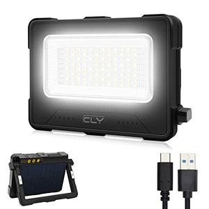 CLV Faro Luce LED Portatile 60W, Faro LED Ricaricabile USB & Solare con 12000mAh Batteria, 4 Modalità di Illuminazione 5 Luminosità, Luci da Lavoro per Cantiere, Garage, Campeggio, Emergenza