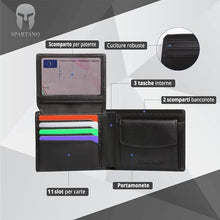Carica l'immagine nel visualizzatore di Gallery, SPARTANO Portafoglio Uomo con Protezione RFID, 11 Slot per Carte Credito, 1 Tasca Portamonete, 2 Scomparti Banconote, 3 Tasche interne - ZEUS (Nero)