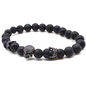 EXINOX Bracciale Perline di Pietra lavica | Uomo | Dettagli Teschio E... - Ilgrandebazar