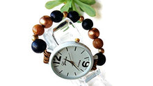 Carica l&#39;immagine nel visualizzatore di Gallery, Orologio da polso donna elasticizzato Bracciale perle Legno Bianco Nero... - Ilgrandebazar