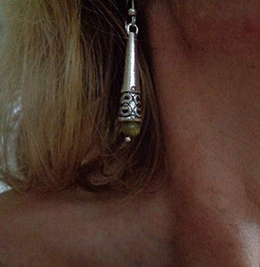 ✿ SENAPE - PERLA OLIVA E MANICHE LUNGHE ETHNO ROBUSTE ✿ orecchini in argento...