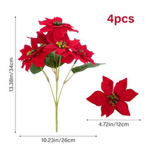 Carica l&#39;immagine nel visualizzatore di Gallery, YUAENFI 4 Pezzi Fiori di Natale Artificiali Fiori Artificiali Natalizi Rossi Stella di Natale Fiori Finti Natalizi per Decorazioni Ghirlanda Corona Centrotavola Negozio la Casa