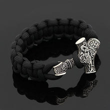 Carica l&#39;immagine nel visualizzatore di Gallery, Black Paracord con martello di Thor Rune nodo amuleto Mjolnir esterna in... - Ilgrandebazar