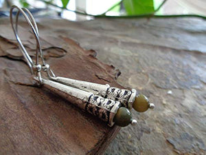 ✿ SENAPE - PERLA OLIVA E MANICHE LUNGHE ETHNO ROBUSTE ✿ orecchini in argento...