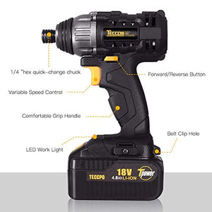 Avvitatore a Impulsi 4.0Ah, TECCPO Batteria18V, Mandrino da... - Ilgrandebazar
