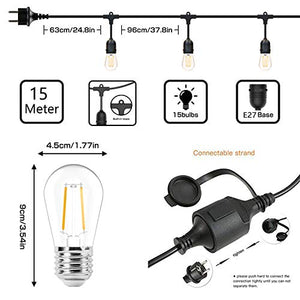 Catena Luminosa Esterno,OxyLED 15 Metri Luci Natale Bianco Caldo 15led