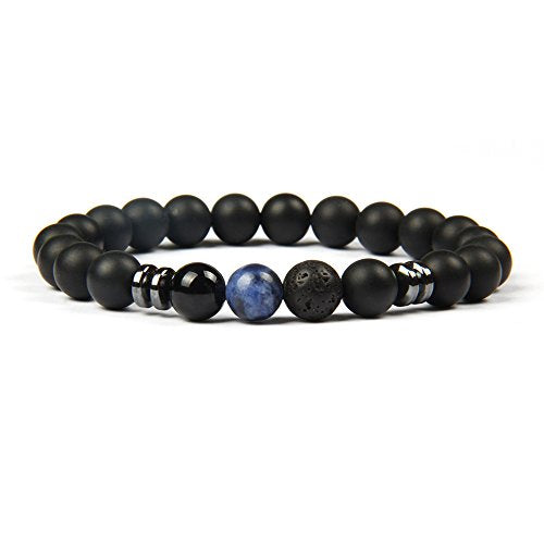 GOOD.designs ® Bracciale con perle di lava nera o onice (per uomo e Blu - Ilgrandebazar