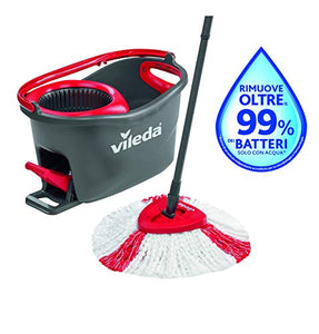 Vileda Turbo Sistema Lavapavimenti Rotante con Manico Telescopico e Fiocco, 55 - 130 cm, Rosso/Nero